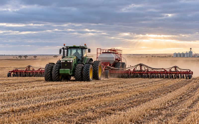 Air seeder sowing a stubble paddock in the WA Wheatbelt, air seeder and planter finance
