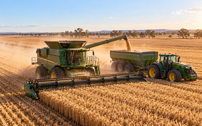 Combine harvester cutting wheat on the Darling Downs, harvester finance