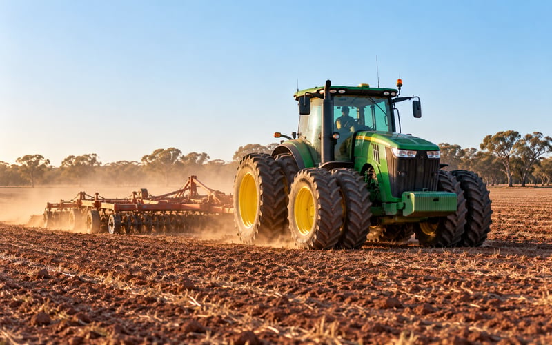 Large tractor cultivating a broadacre paddock in Victoria, tractor finance