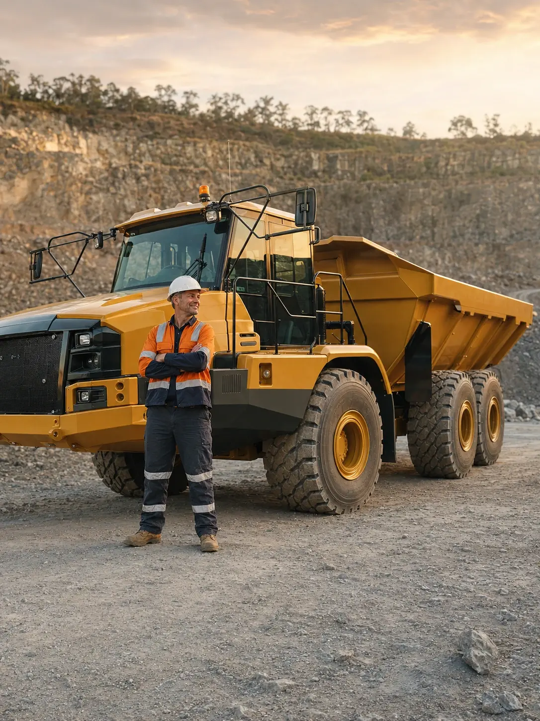 Quarry operator with his newly delivered articulated dump truck